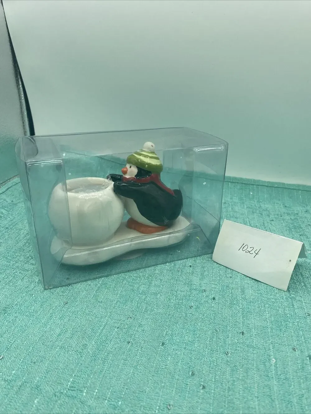 Hallmark Penguin & Snowball Light Candle Holder / NEW! In box.